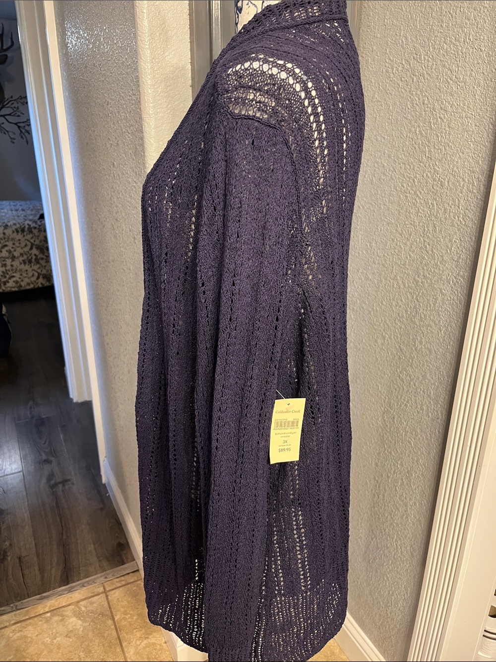 Coldwater Creek Open-Front Navy Blue Crochet Cardigan - Picture 2 of 7